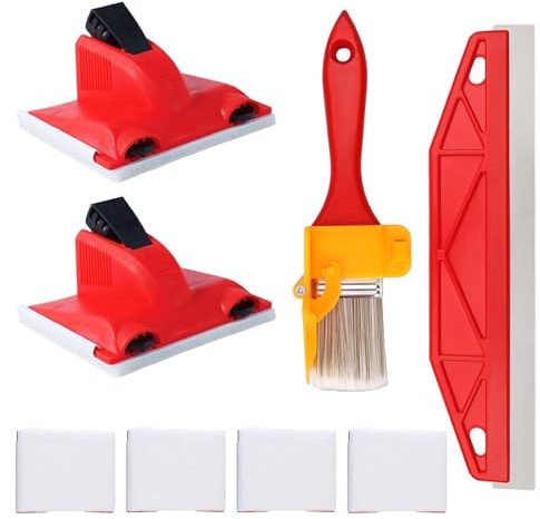 6 PCS Paint Edger Tool Set, Multifunctional Cutting in Tools for Painting with 2 Replacement Pads 12 Inch Paint Shield and Edging Brush for Wall Ceiling