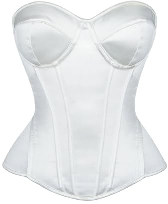Haut corset en satin 2025 pour femmes, bustier sans bretelles, décolleté cœur, corsage baleiné, lingerie de mariée, combinaison body en dentelle pour soirée et club, blanc, L