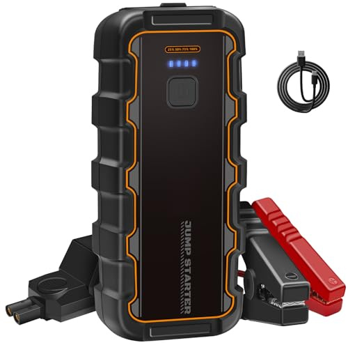 Arrancador de Baterias de Coche,7000 A Arrancador de Coches Portatil para Motor 6.0 L Gasolina o 3.0 L Diesel con Pinzas Bateria Coche, 12 V Booster con Carga rápida USB y Linterna LED de Emergencia