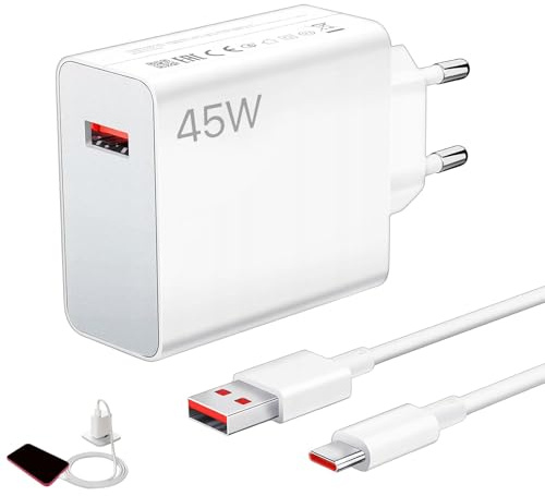 Caricabatterie 45W per Xiaomi, caricabatterie rapido Redmi Note 14 13 12, con 6A USB C cavo 1.5M, adattatore 45W per Xiaomi 14 13 12 11 10 Poco F7 Ultra Redmi Turbo 4 Pro,Disponibile per altre marche