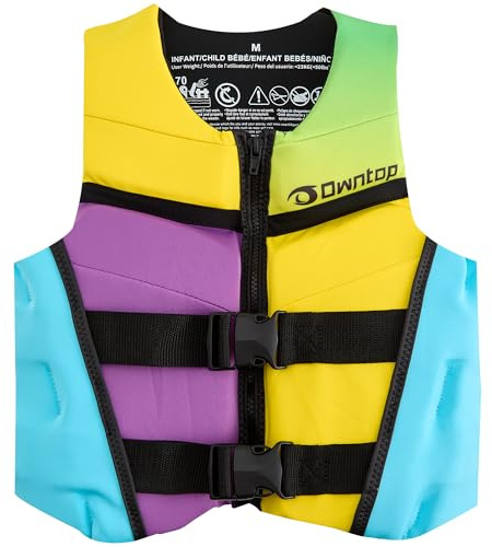 Owntop Gilet da Nuoto Junior | Aiuto al Galleggiamento per Ragazzi e Bambini | Giubbotto Galleggiante in Neoprene Leggero con Doppie Cinghie di Sicurezza Regolabili per Nuoto, Kayak (Multicolor,L)