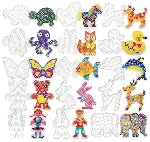 Zcbzbn 15 Stück Bügelperlen Platten, 5mm Vorlagen für Perlen zum Basteln Steckplatten für Steckperlen mit Bügelpapier Zubehör,15 Muster Basteln Handwerk für Kinder Geschenk Jungs Mädchen