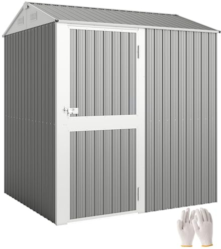 Outsunny Casetta da Giardino Alta 3.51m² in Acciaio Zincato con Prese d'Aria, Capanno da Giardino con Porta Bloccabile, Tetto Inclinato, Guanti, Capanno Porta Attrezzi, 209x177x236 cm, Grigio Argento