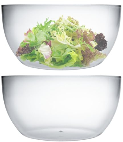 Qxbekmor Large Acrylic Salad Bowls and Serving Bowls, Great for Serving Salad, Popcorn, Chips, Dips, Condiments, Break-Resistant Set of 2, Clear 146 oz