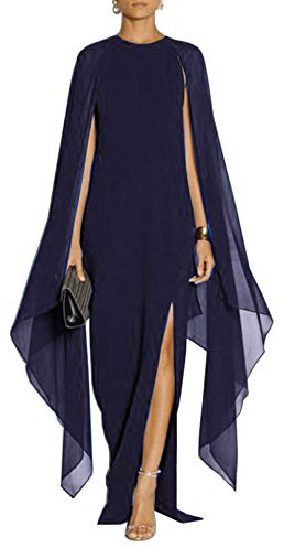 MAYFASEY Abito da Sera Elegante da Donna, con Maniche Svasate, Elegante, con Mantello, Navy, L