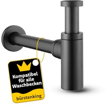 Bürstenking Universal Design Siphon, für Waschbecken und Waschtisch, einfache Montage und Reinigung, 1 1/4 Anschlussgewinde, runde Form, schwarz-matt