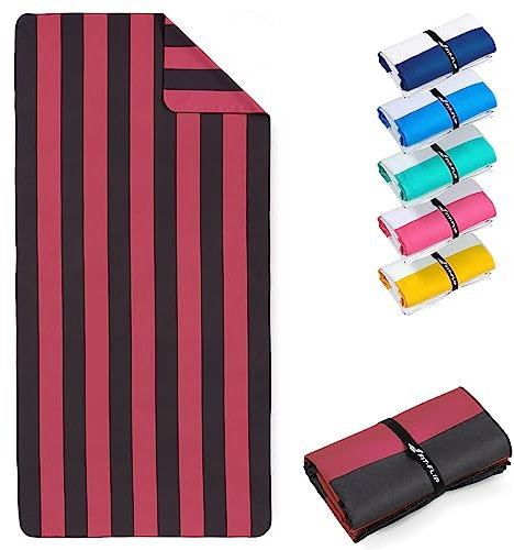 Fit-Flip Strandtuch XXL - Mikrofaser Badetuch - Strandtücher leicht und schnelltrocknend - 100% recyceltes Mikrofaser Handtuch - Strandhandtuch zum Baden (Weinrot-Dunkelgrau gestreift 200x90cm)