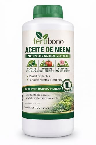 FERTIBONO Aceite de Neem 100% Puro, 1 L, Prensado en Frío, Multiusos para Plantas, Huerto y Jardín