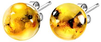 ANDANTE Premium Collection - Echte Natur OSTSEE Bernstein Ohrstecker, reines 925 Sterling Silber - Erdschatz - Zertifiziert - Gold des Meeres