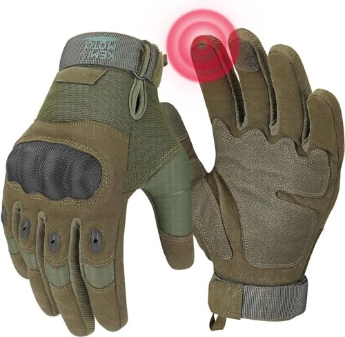 KEMIMOTO Gants de Moto Écran Tactile Plein-Doigt Gant Homologué Femme et Homme Gants Tactiques de Sport en Plein Air Gants pour Motocross Combat Escalade Camping Chasse Vélo Vert L