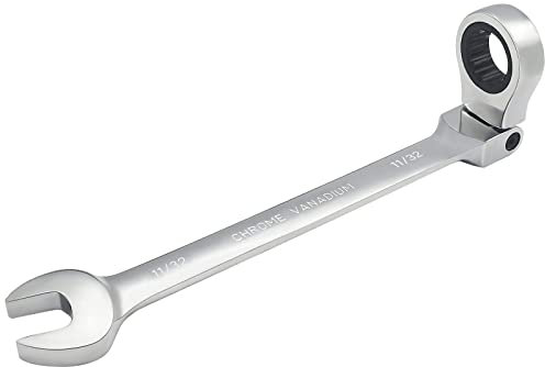 FOCMKEAS 11/32 Inch Inch Flex-Head Ratcheting Combination Wrench SAE 72 Teeth 12 Point Ratchet Box Ended and Open End Spanner Tools, Flexible Head Gear Wrench, Heat-Treated CR-V