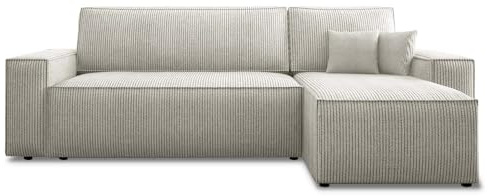 INTENSE DECO Canapé d'angle Convertible réversible Lorenzo en Velours côtelé Beige