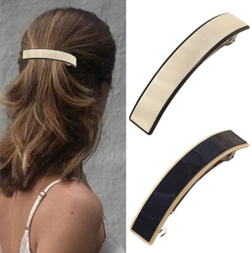 NJCXOLA 2 Pezzi Fermagli Capelli Donna, Fermagli Automatici per Capelli, Classici Rettangolari Francesi, Fermagli per Capelli in Stile Retrò, Fermagli per Capelli Eleganti da Donna