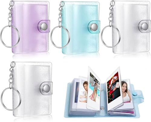 OCCOUMR 4 mini album fotografici, portachiavi da 2 pollici, con 18 tasche, portachiavi e porta carte in 4 colori, ideali per ricordi e regali