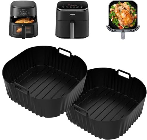 23CM Teglie Silicone per Friggitrice ad Aria, 2 Pezzi Contenitori Friggitrice ad Aria Accessori per Cosori 5,5L/6L/6,2L, Philips 2000 6,2L, Russell Hobbs 8L, Moulinex 5L/6,5L/7L, Cecotec 5,5L 6L