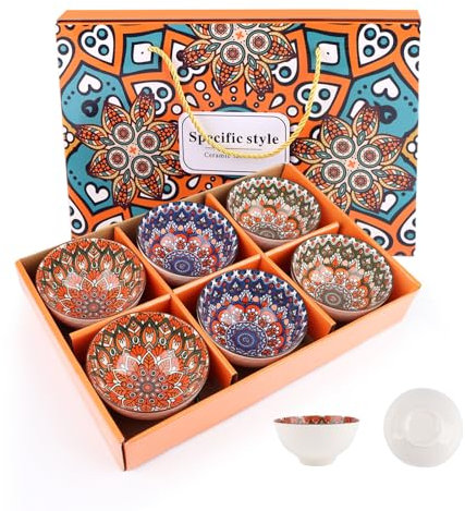 Atldmphic Set of 6 Ceramic Dessert Bowls, 10 oz Small Bowls for Ice Cream,Soup, Cereal,Colorful Porcelain Bowls,Snacks & Side Dishes Dip Bowls,4.6in Cute Kitchen Serving Bowls,Microwave Oven Safe
