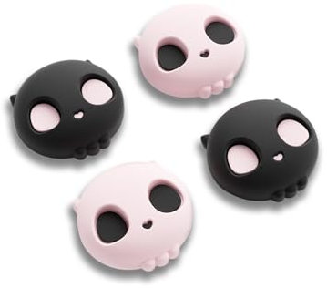 GeekShare Skull Joystick Caps Compatible with Switch 2, Anti-Slip Silicone Thumb Grip Caps for Switch 2025, Black & Pink, 4PCS