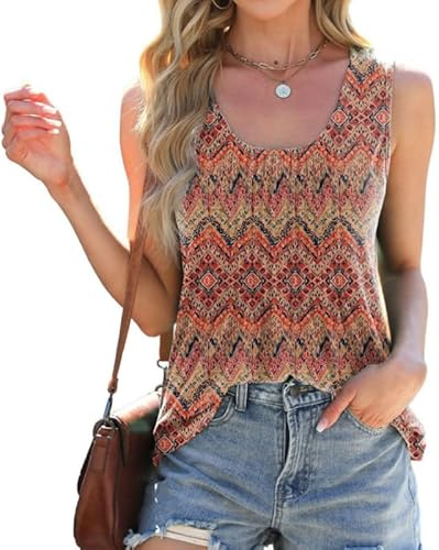 Sukiglam Camiseta Sin Mangas para Mujer Verano Estampado Camisetas Cuello en U Tank Tops Holgado Elegante Blusas Elásticas Chaleco Casual T-Shirts Color Sólido