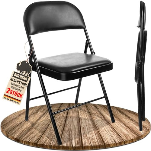 BigDean Klappstuhl 2 Stück gepolstert Klappstühle schwarz Metall Stuhl mit Kunstlederbezug robust bis 130 kg belastbar