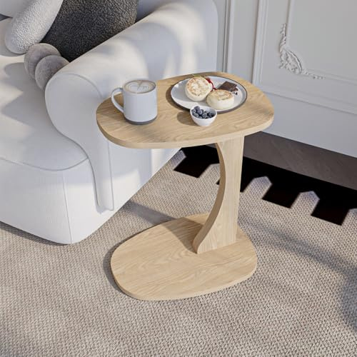 sugodesign Beistelltisch Couch mit Rollen, Kleiner Beistelltisch C-Form, Sofatisch in stylischer Natur Eiche-Optik, Kleiner Couchtisch fürs Wohnzimmer, ideale Ablagefläche für Laptops, Tassen - Norma
