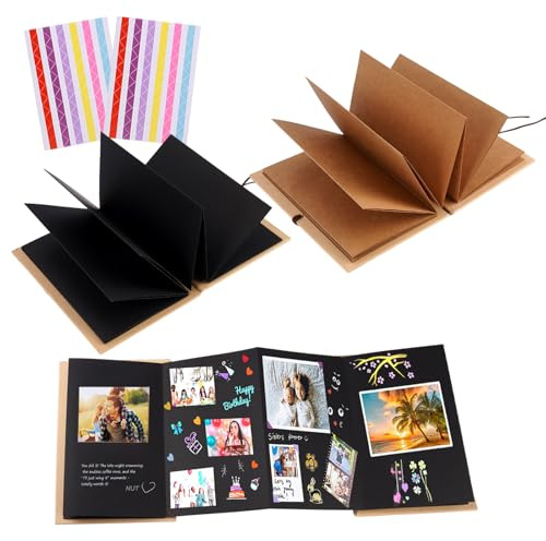 2 Pezzi Album Scrapbooking,12x18cm Album Fotografico Fai Da Te in Carta Kraft con Pieghevole a Fisarmonica e Angoli Adesivi Colorati, Perfetto per Matrimoni, Viaggi, Compleanni e Ricordi di Famiglia