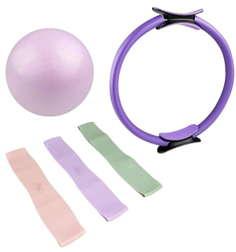 Myrindor Kit Pilates en Casa, Incluye Aro De Pilates De Entrenamiento, Mini Bola y Bandas de Resistencia, Juego de Anillo Yoga Ring, Fitness Anillos CíRculo, para Estiramiento y Fortaleci