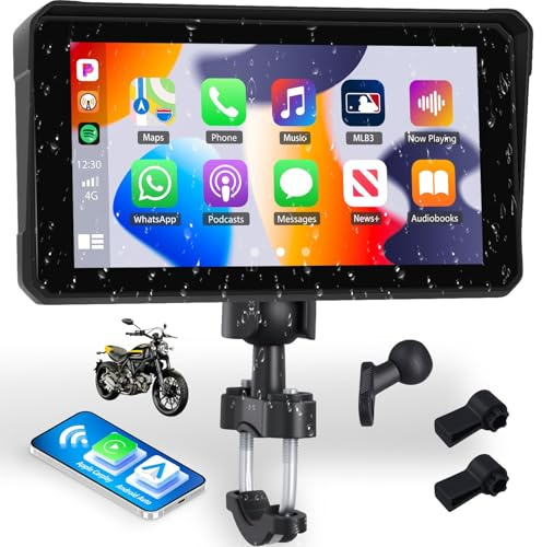 Zomolither 6 Inch Motorcycle CarPlay Screen with Wireless Apple CarPlay Android Auto Waterproof Touch Screen Display Portable GPS for Motorbike Support Dual Bluetooth Mirror Link EQ Siri Voice Control