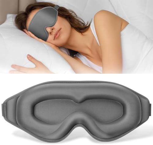 Máscara de sueño opaca al 99%, máscara 3D que envuelve los ojos, sin presión, con extensiones de pestañas y correas ajustables para dormir, viajar, tomar una siesta en casa (gris)