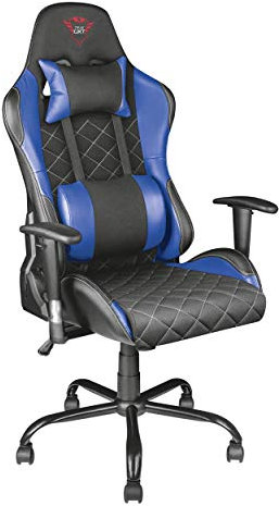 Trust Gaming GXT 707B Resto Chaise Gaming, Fauteuil Bureau, Fauteuil, Pivotement Total sur 360°, Chaise avec Coussins Amovibles, Châssis Construit en Métal Robuste – Bleu