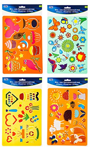 TSI 46434 Mal- und Zeichenschablonen-Set, 4 verschiedene Motivschablonen, Maße 26 x 18 cm, Bunt