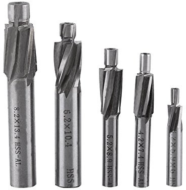 End Mill Cutter Drill Milling Bits, Akozon Countersink End Mill Drill Bit 5pcs M3-M8 Pilot Slotting Counterbore Mould End Mill Cutter Solid Slot for Wood Aluminum Steel Titanium