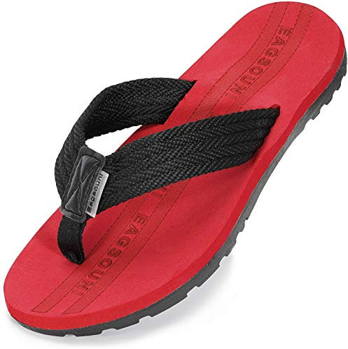 Damen Herren Zehentrenner Sommer Flip Flops Badelatschen Hausschuhe Pantoletten, Schwarz Rot, 39 EU