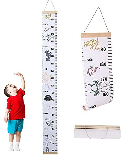Baby Wachstumstabelle, Kinderhöhe Wachstumstabelle, Höhe Wachstum Diagramm, Leinwand und Holz Abnehmbar Süß Wandbehang Tragbar Messlatte Kinder für Baby, Kinder, Jungen, Mädchen
