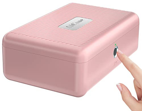 AICase Tresor mit biometrischer Fingerabdruckerkennung, Tragbare Sicherheitsbox mit Fingerprint und Morse-Code; Geldkassette; Rosa