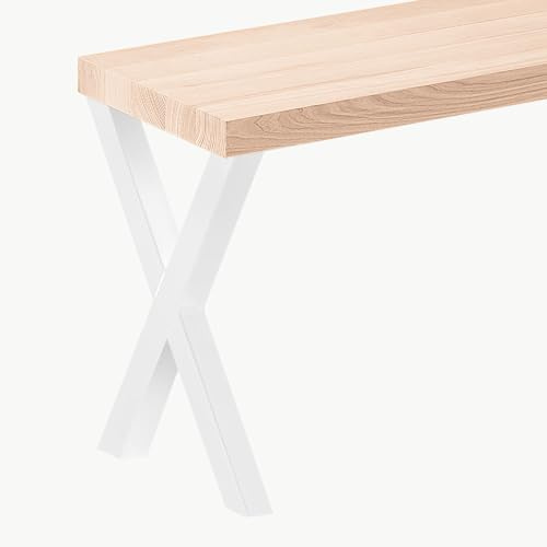 LAMO Manufaktur Banco para Mesa de Comedor 30x160x47cm (Ancho x Largo x Alto), Patas para Muebles Modelo Design Weiß/Asiento En Bruto