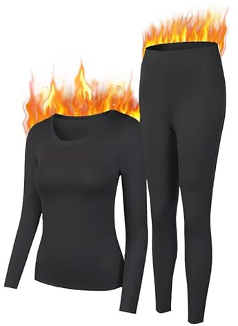 YADIFEN Base Layer Womens Ladies Thermal Underwear Set Ultra Soft Warm Long Sleeve Tops & Long Johns Fleece Lined Leggings For Winter,Ski,Indoor,Outdoor Black