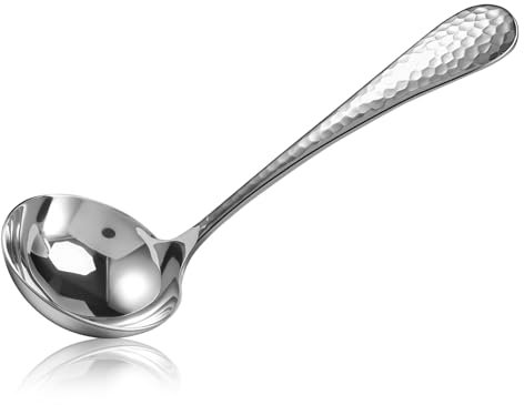 Niukuyu 18/10 Hammered Ladle Stainless Steel Sauce Soup Spoon, Silver 7.3