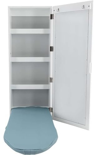 SHAIRMB Multi-Functional Wall-Mounted Ironing Board, Household Wall Mount Hide Away Ironing Board Cabinet, 180°Rotate Fold Professional Space Stored Ironing Board, with 3 Tier Shelf,White
