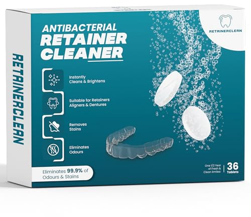Retainer Cleaning Tablets - Premium Denture Cleaning Tablets - Stain Free, Gentle Teeth Aligner Cleaner Tablets - Fresh, No After Taste Mouth Guard Cleaner - Easy to Use- 36 Tablets - 1 Months Supply