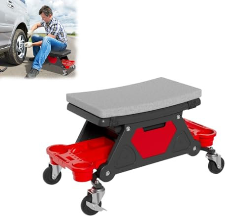 AufuN Werkstatthocker Mobile Werkzeugständer Sitz mit Rolle Hocker und Werkzeugablage Bürohocker Aufsatzrollbrett für Werkstattwagen Belastbarkeit bis 150kg,Bogenform