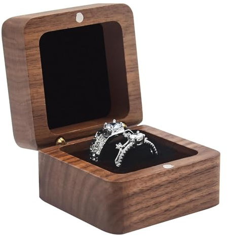 YcsRnn Wedding Ring Box, Smallengagement Ring Holder Box With 2 Slots, Wooden Square For Retro Holder Double Ring Case For Wedding Proposal Ceremony(Double Slots)