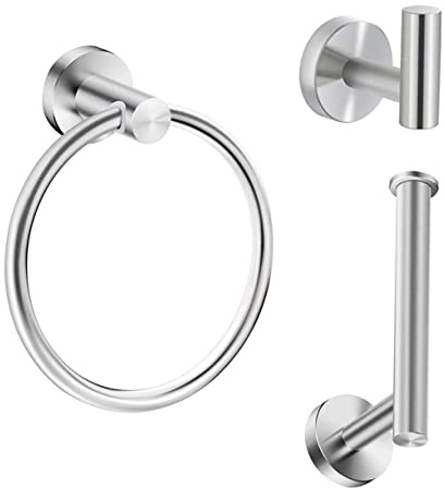 SHINEOFI Toalleros de Baño Fácil Instalación en Acero Inoxidable Juego de 3 Piezas Incluye Toallero, Porta Papel y Gancho y Ahorro de Espacio para Baño