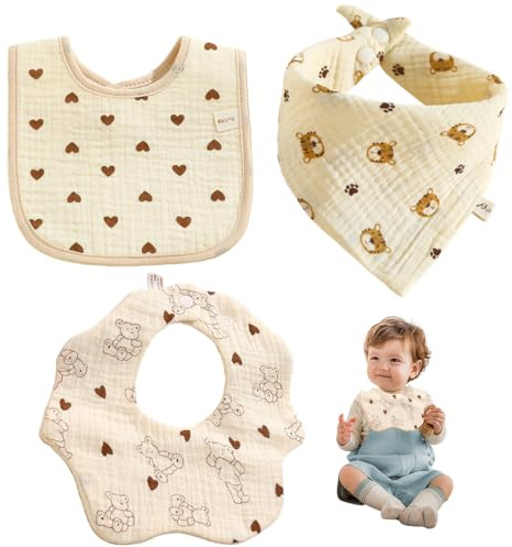 Muslin Baby Lätzchen, 3 Stück Sabberlätzchen Baby, Halstuch Baby, Super Saugfähige Bio-Baumwoll Halstuch Baby, Lätzchen Baby Muslin