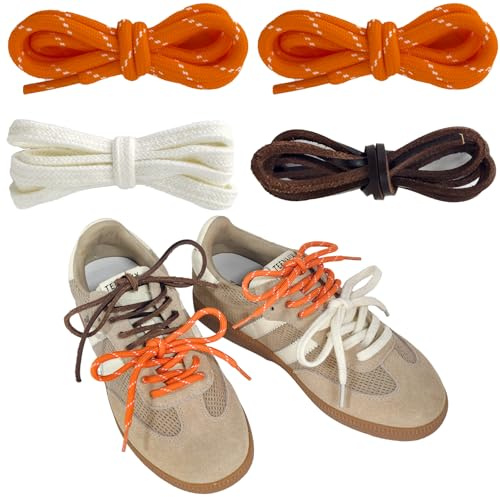 UamGlsob Set di 4 Lacci Multicolore per Scarpe, Mix di Lacci Tondi in Pelle e Piatti, per Sneakers, Stivali e Scarpe Sportive - Kit Fai da Te (Multicolor-Orange)