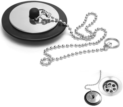 Universal Bath Plug with Stainless Steel Chain, Durable Bath Drain Plug Replacement for Bathtubs, Sinks & Kitchen Basins