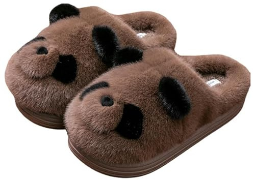 SMMZRF Zoccoli Slifor di Cotone Panda Cartone Animato da Donna Coppia Coppia Calsa Slifori di Peluche Calde-Caffè-42/43
