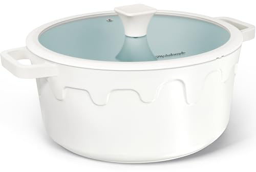 MICHELANGELO 8-Quart Soup Pot with Lid - Nonstick Large Ceramic Stock Pot for Induction Cooktop, 8qt Non Stick Cooking Pots with Silicone Handle Covers & Pot-Holder, Cream