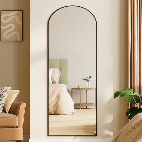 Hzuaneri Specchio a Figura Intera, 170 x 76 cm, Specchio da Terra ad Arco con Supporto, Vetro Temperato, Cornice in Lega di Alluminio, Può essere appeso al muro, Camera da Letto Soggiorno, Nero