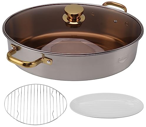 ANKROYU Pentola A Vapore Professionale Ovale Per Pesce Pentole Multiuso In Acciaio Inossidabile 304 Con Coperchio In Ceramica Per Cucinare Frutti Di Mare Lavabile In Lavastoviglie