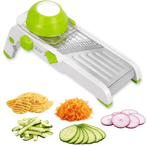 NURIANT HOME&KITCHEN - Mandolina de Cocina Profesional,Cortador y Picadora de Verduras, Ajustable y plegable,gadgets de cocina,Cambio de cuchilla Seguro, Bloqueo Fácil, Accesorio de Cocina Completo